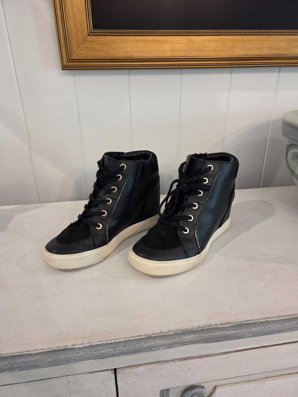 Aldo Black Wedge Sneaker with Cream Sole